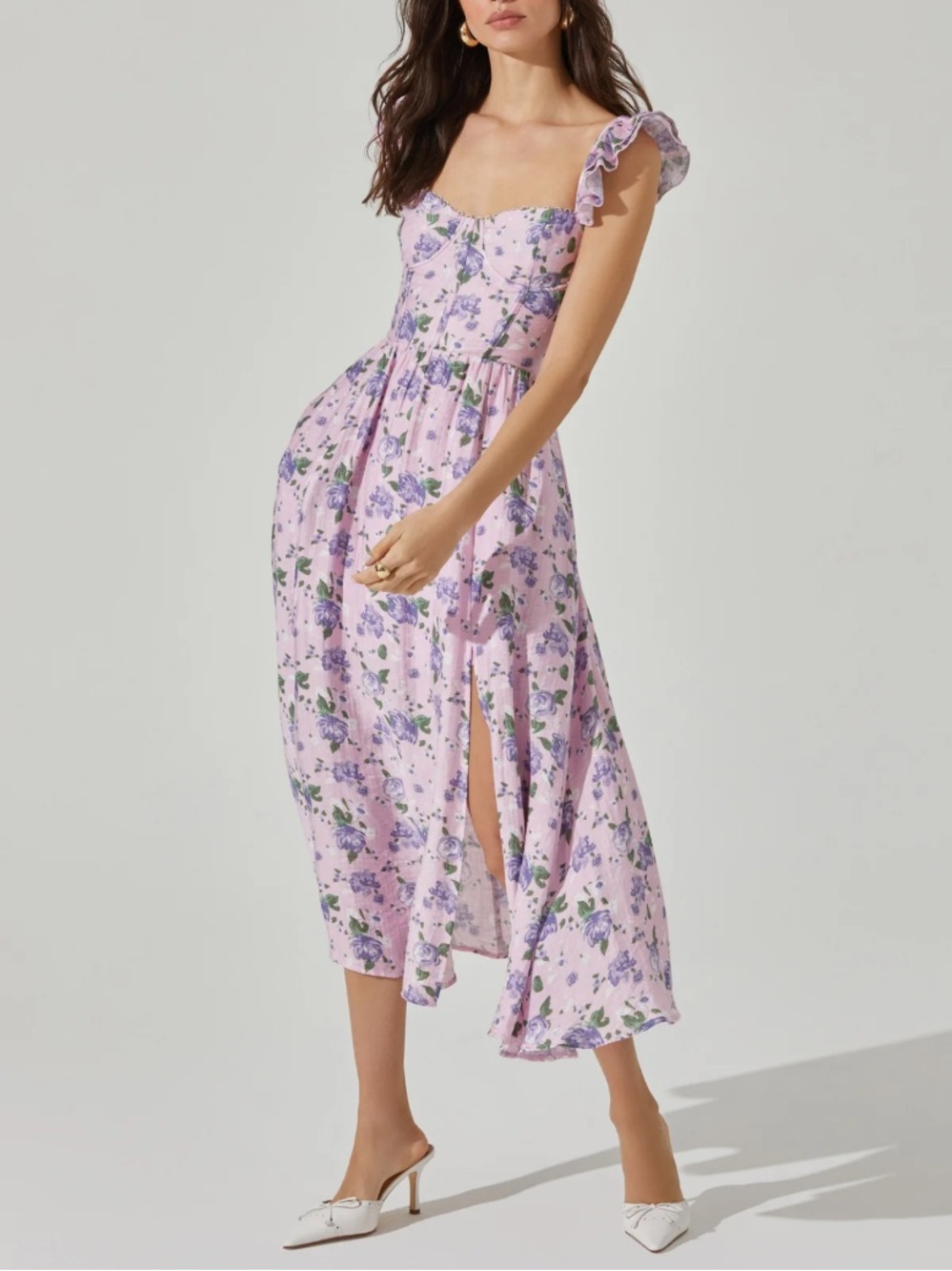ASTR The Label Wedelia Print Midi Dress | Purple Floral | M | NWT